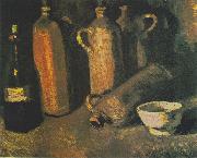 Vincent Van Gogh bottles and white bowl oil on canvas